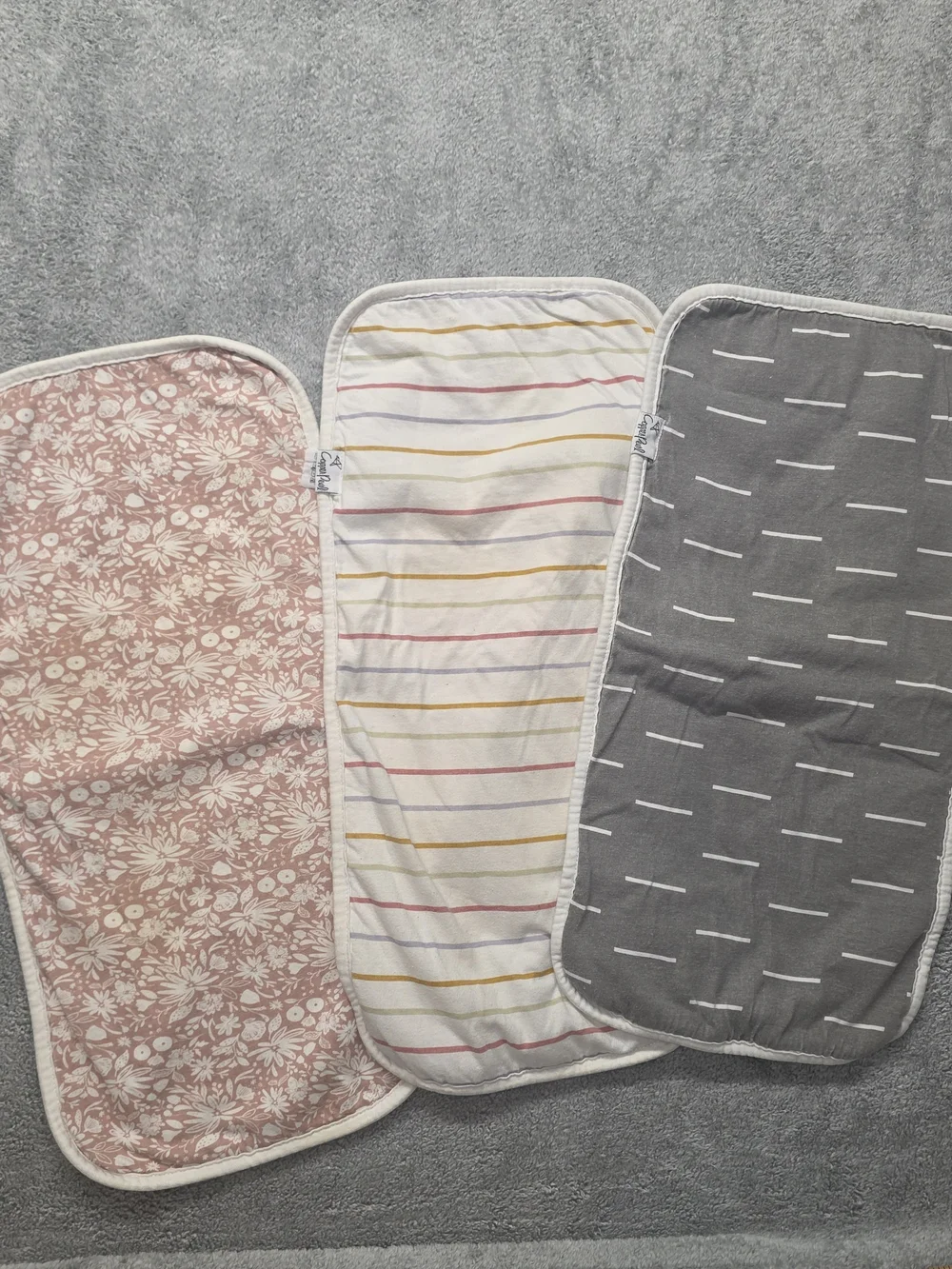 Copper Pearl Baby Burp Cloth Set - Pink Floral, Cream Stripe, Gray Pattern